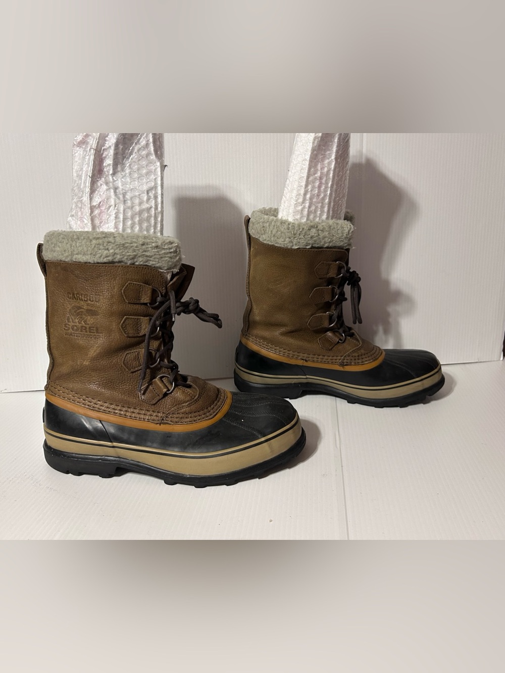 Sorel Caribou NM1481-334 brown leather waterproof winter snow boot men size 10.5